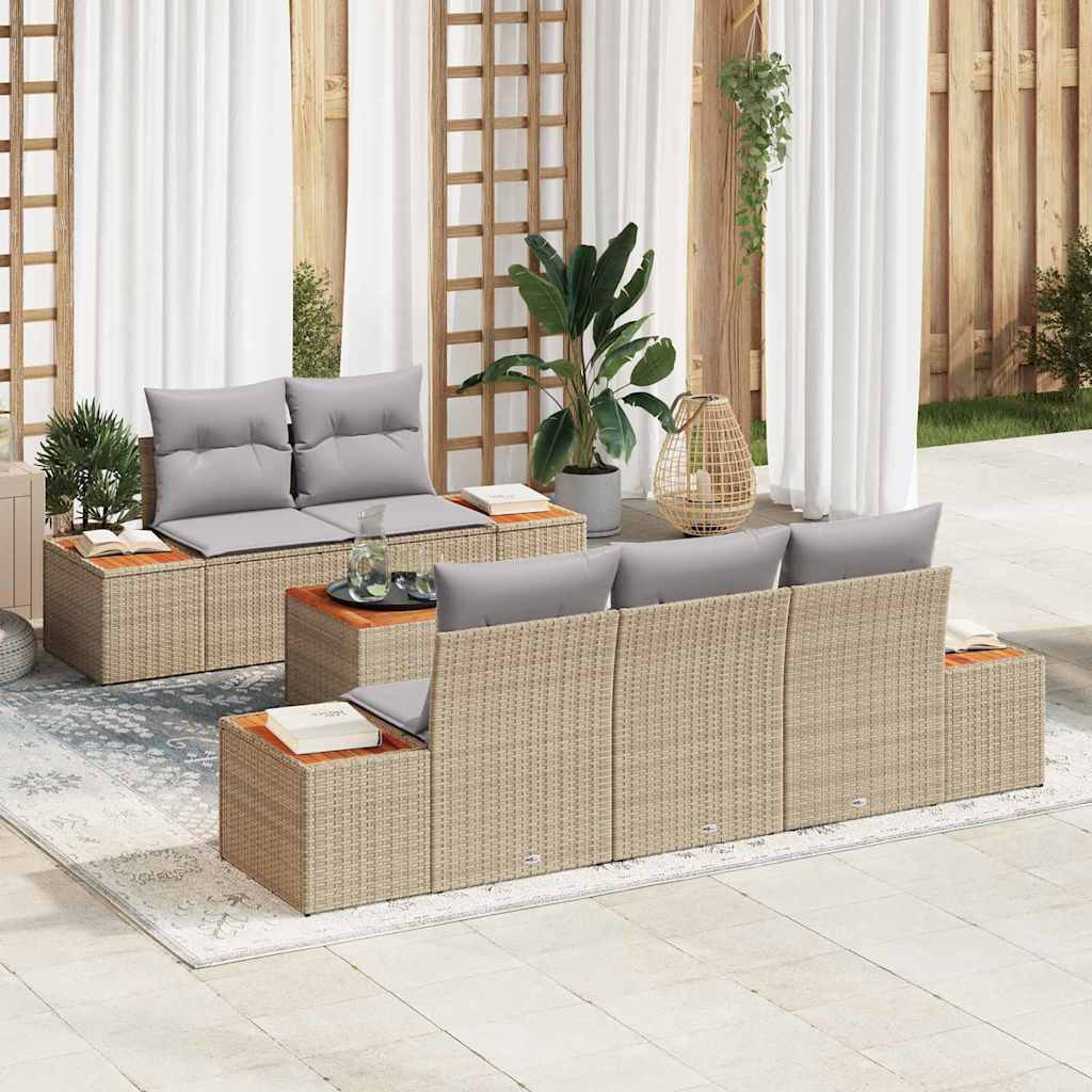 Set Divano da Giardino 6 pz Beige Poly Rattan