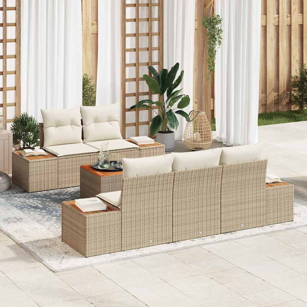 Set Divano da Giardino 6 pz Beige Poly Rattan