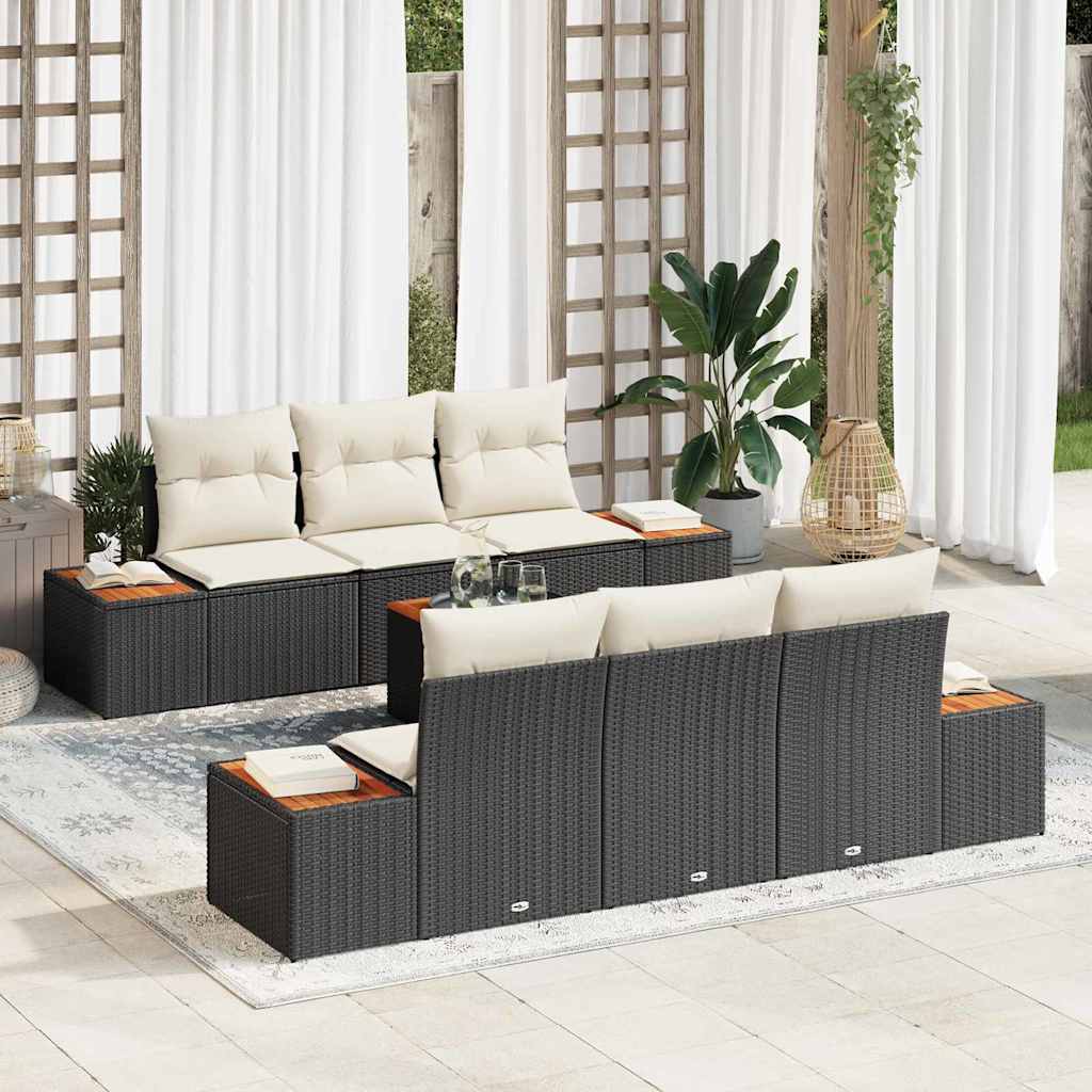 Set Divano da Giardino 7 pz Nero Poly Rattan