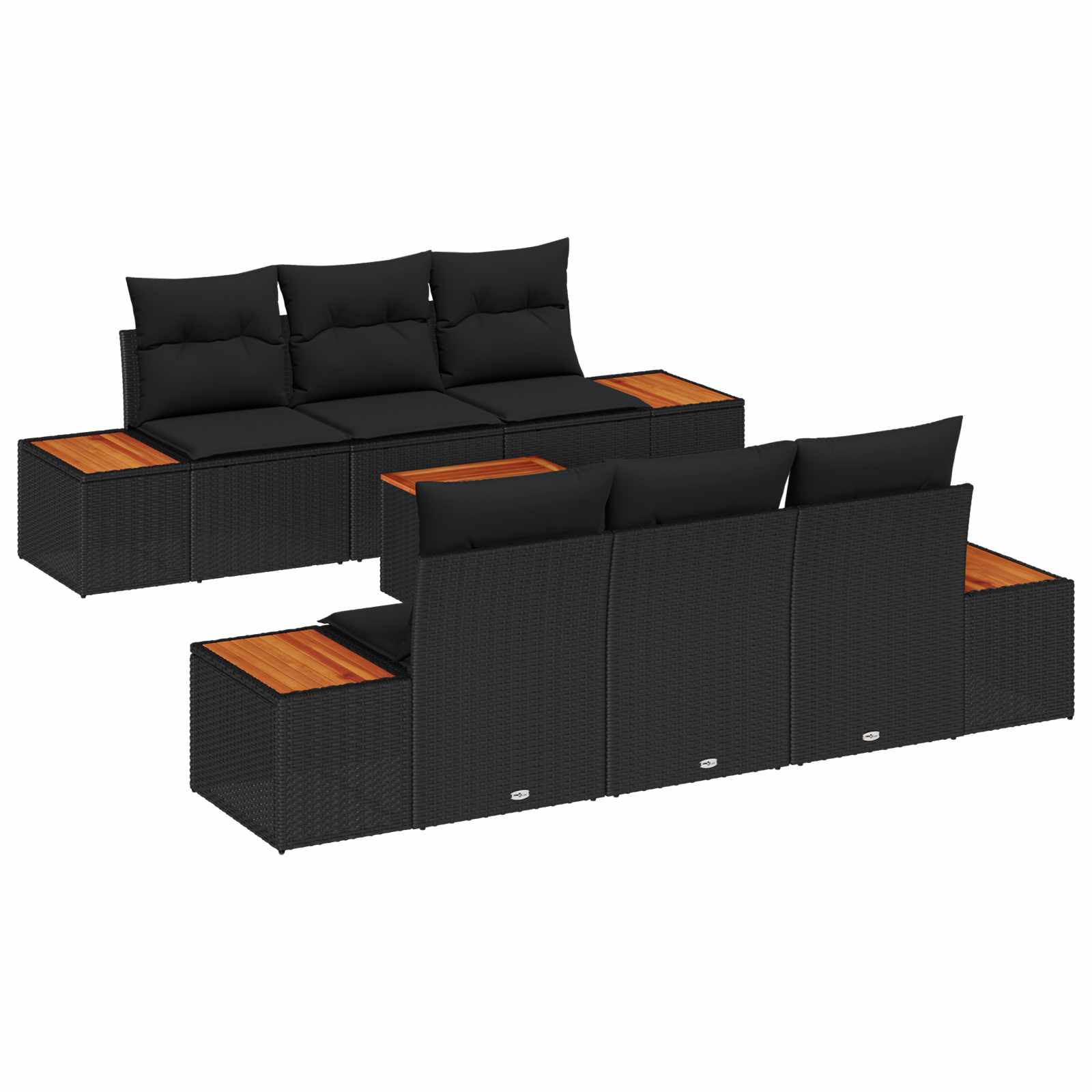 Set Divano da Giardino 7 pz Nero Poly Rattan