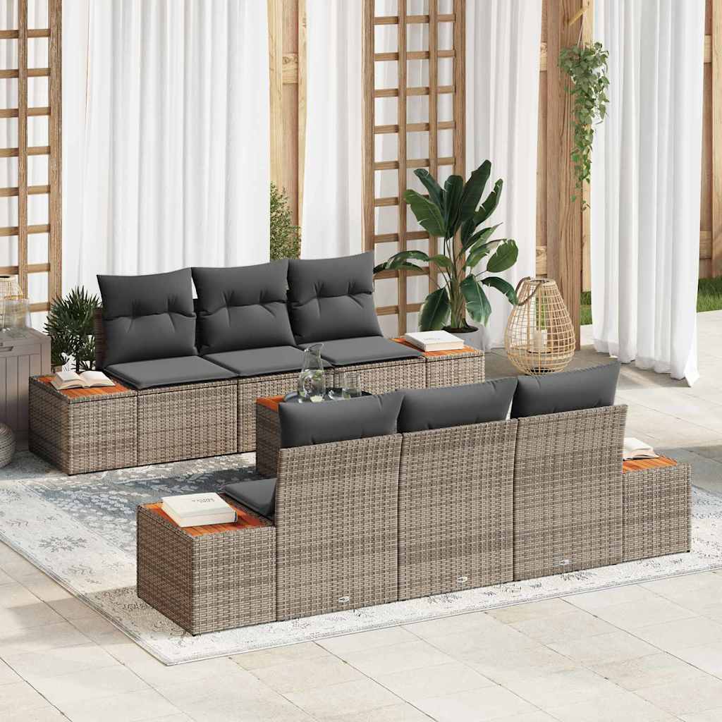 Set Divano da Giardino 7 pz Grigio Poly Rattan