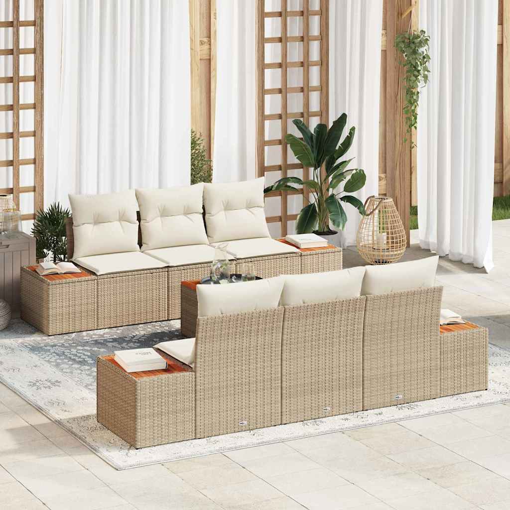 Set Divano da Giardino 7 pz Beige Poly Rattan