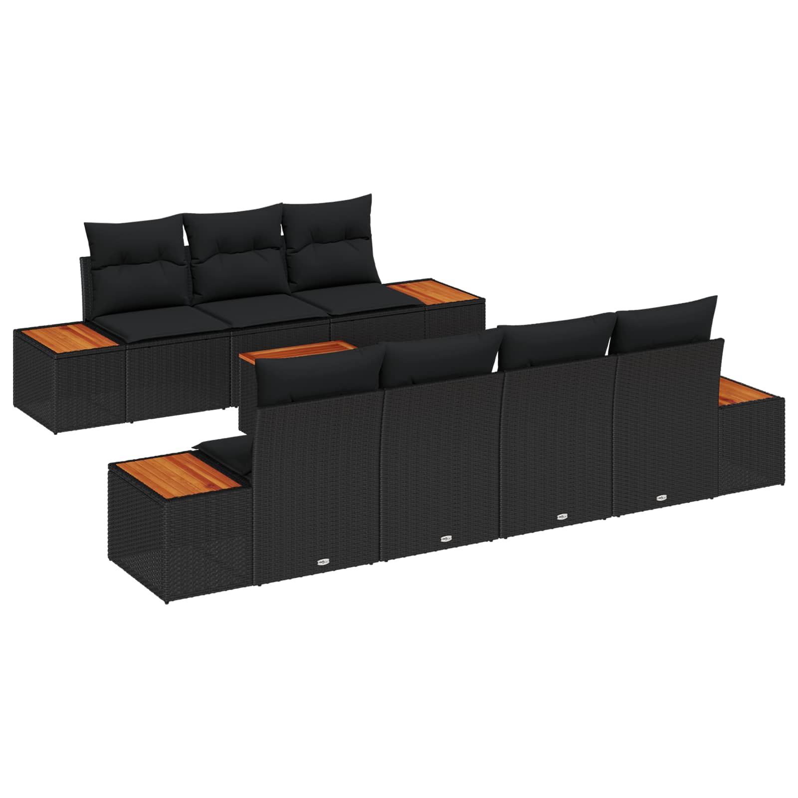Set Divano da Giardino 8 pz Nero Poly Rattan