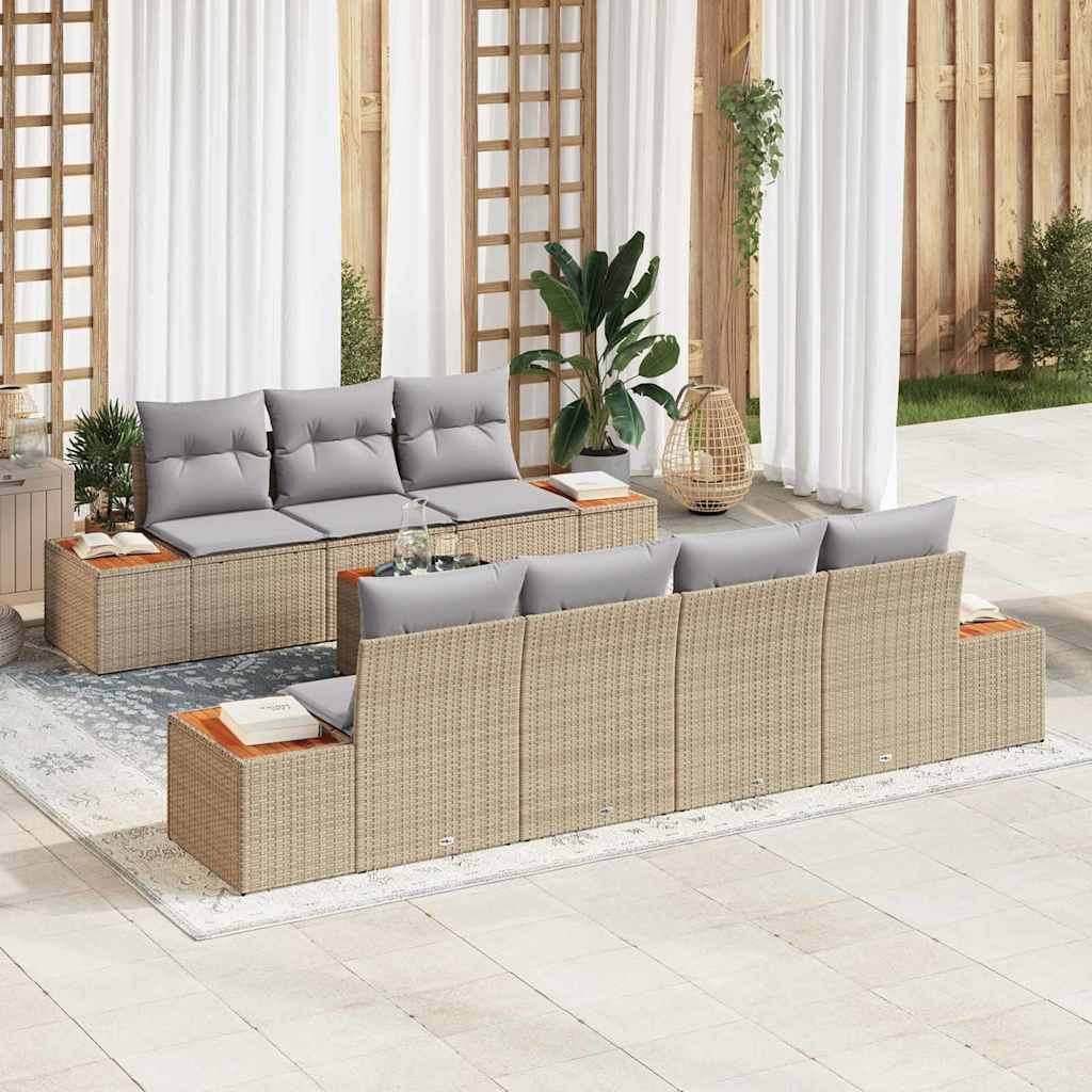 Set Divano da Giardino 8 pz Beige Poly Rattan