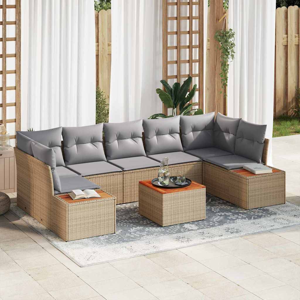 Set Divano da Giardino 8 pz Beige Poly Rattan