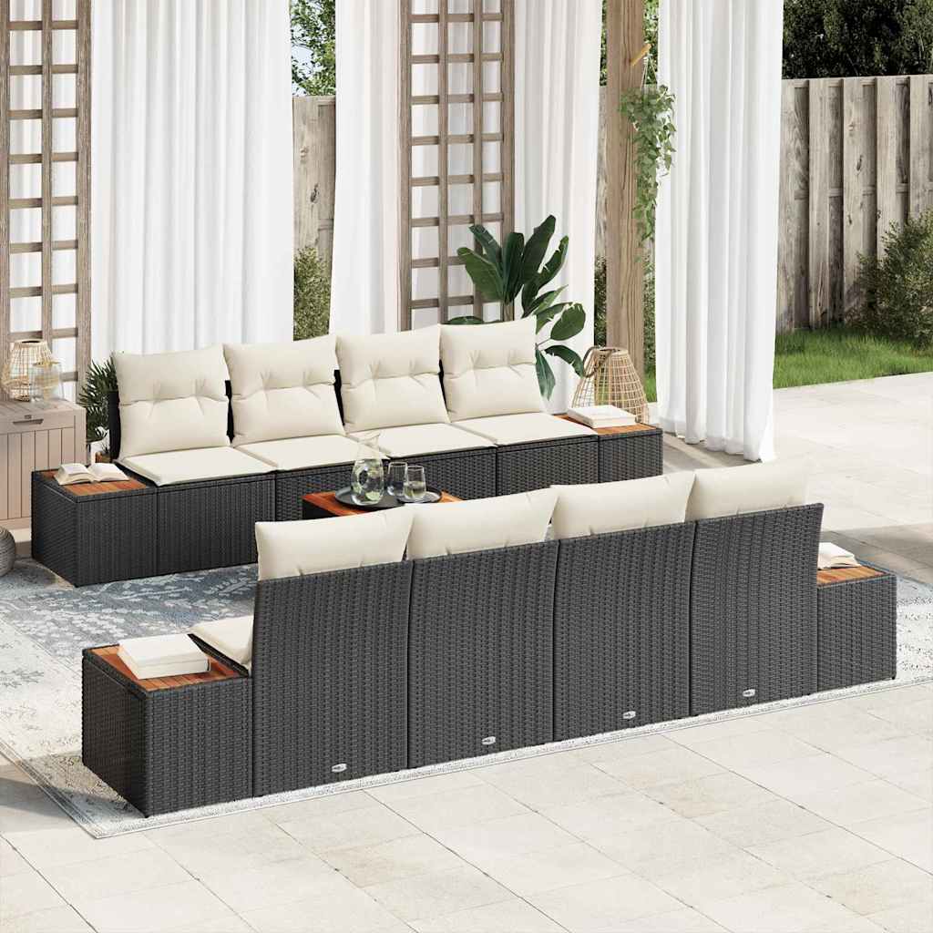 Set Divano da Giardino 9 pz Nero Poly Rattan