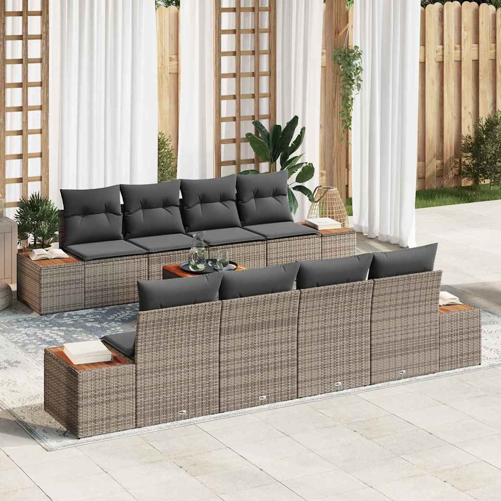 Set Divano da Giardino 9 pz Grigio Poly Rattan