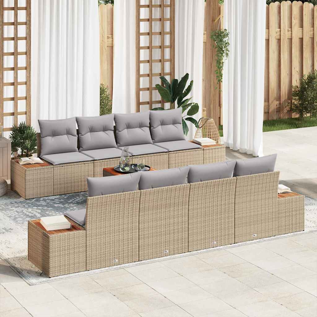 Set Divano da Giardino 9 pz Beige Poly Rattan