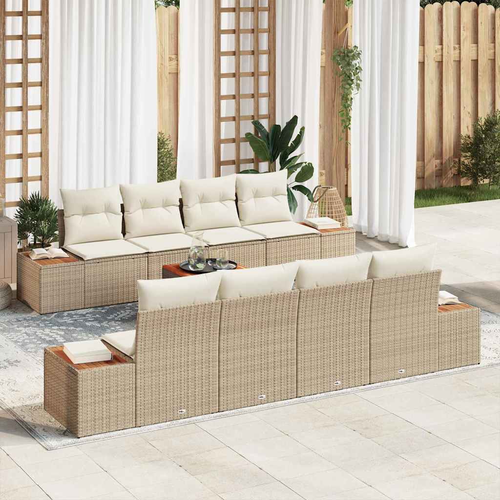 Set Divano da Giardino 9 pz Beige Poly Rattan