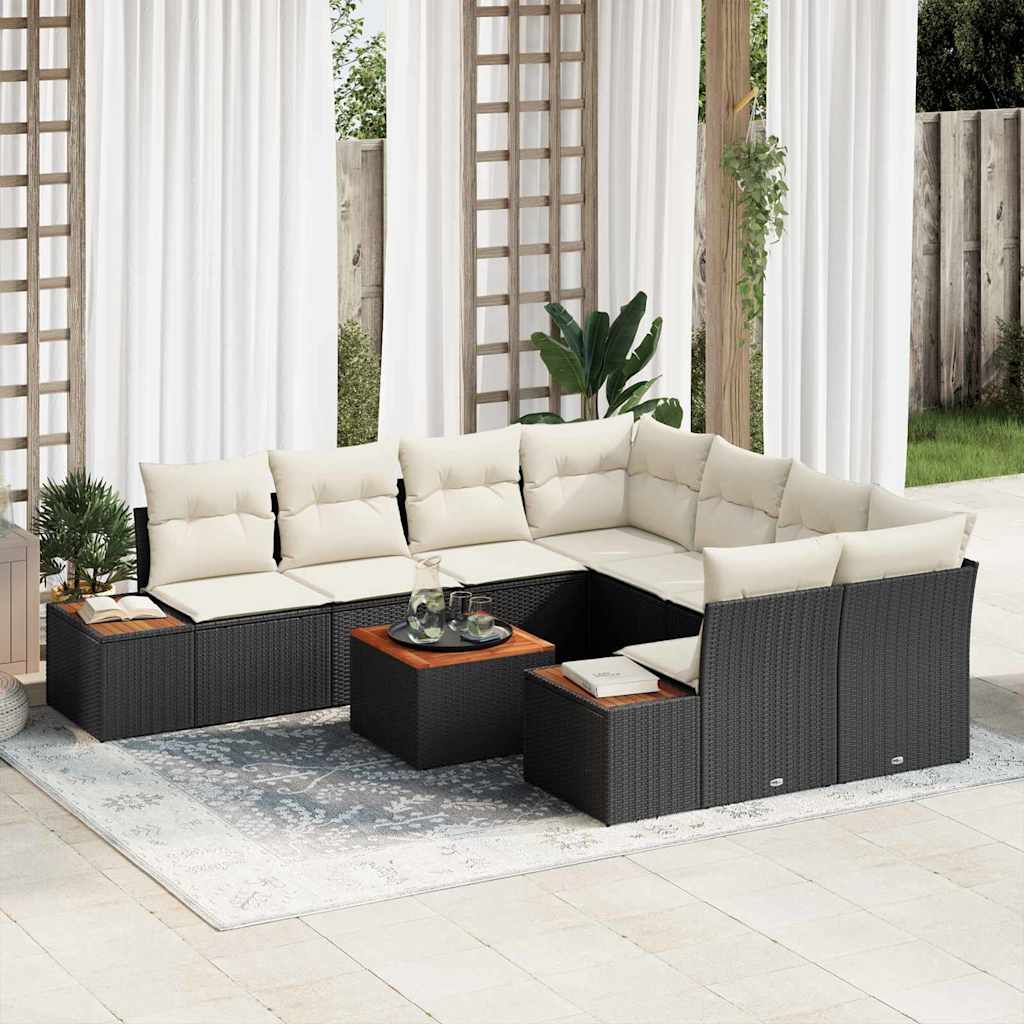 Set Divano da Giardino 9 pz Nero Poly Rattan
