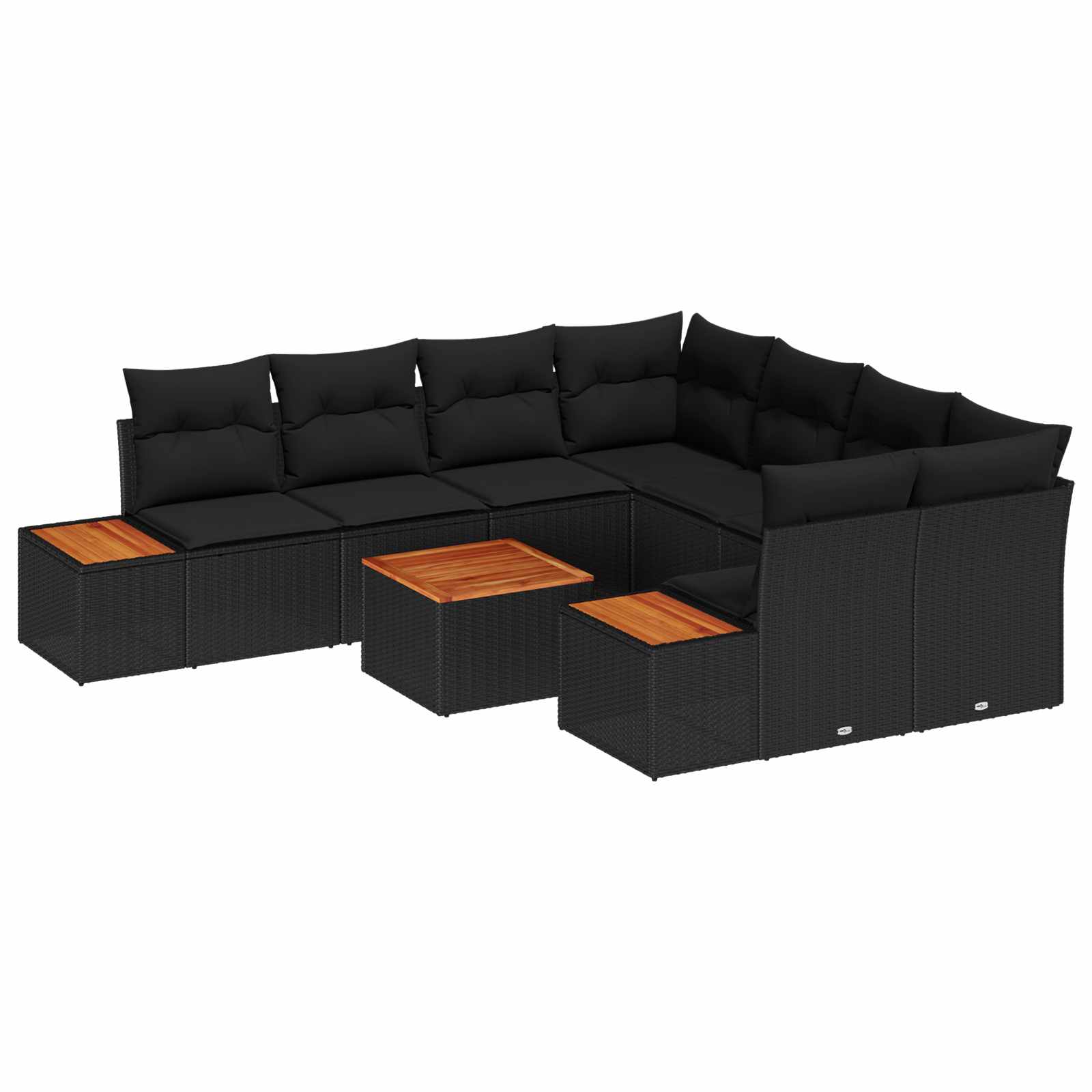 Set Divano da Giardino 9 pz Nero Poly Rattan