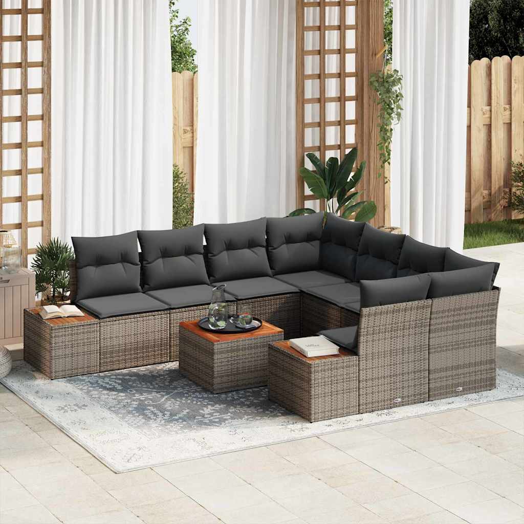 Set Divano da Giardino 9 pz Grigio Poly Rattan