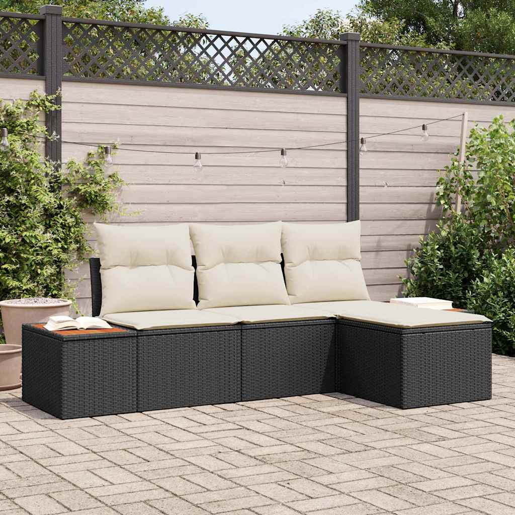 Set Divano da Giardino 4 pz Nero polyrattan