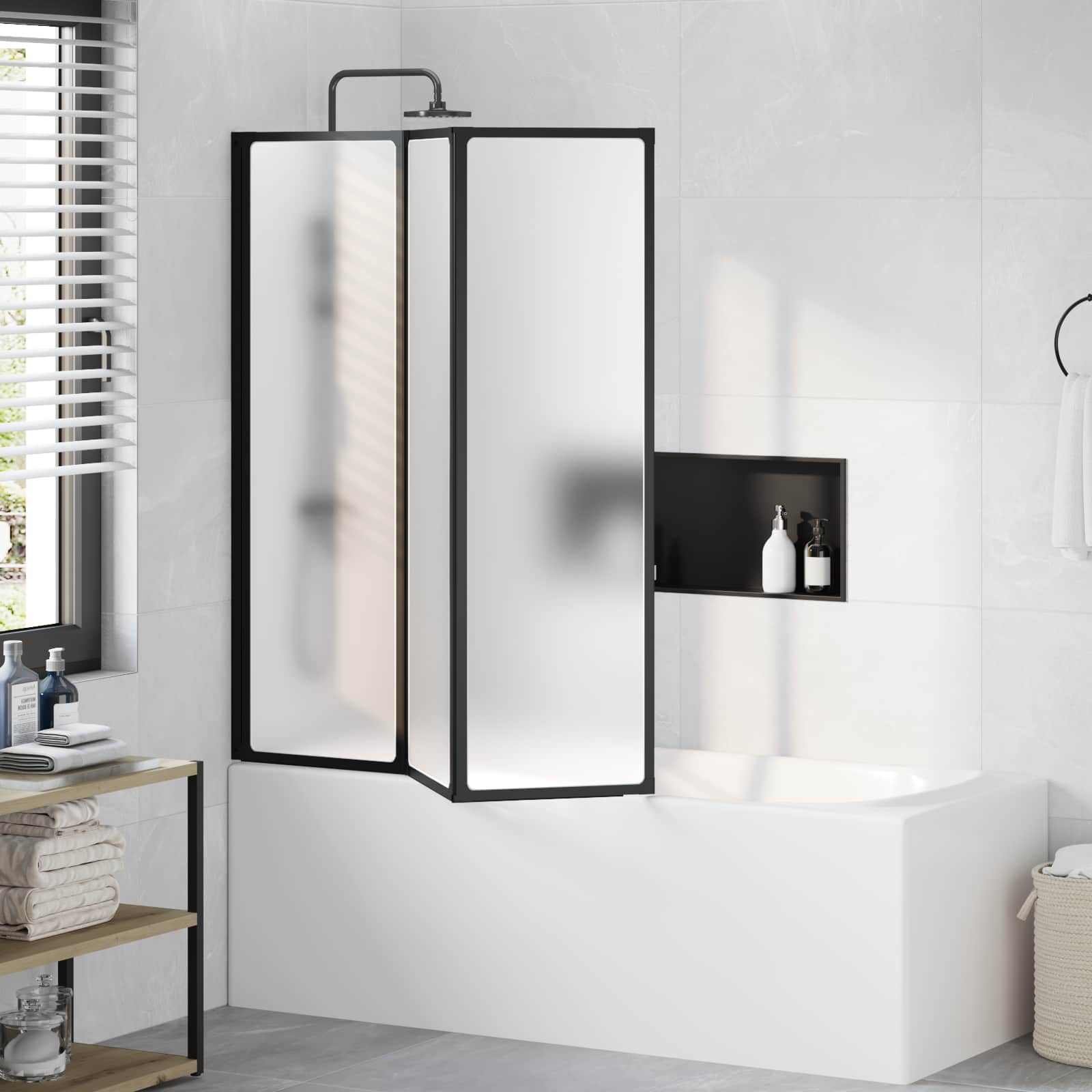 Parete doccia Nero 132 x 2 x 140 cm Alluminio e PP
