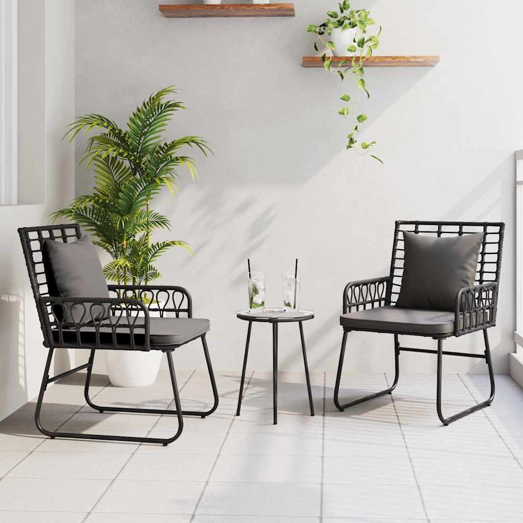 Set da Pranzo per Giardino 3 pz Nero e antracite polyrattan