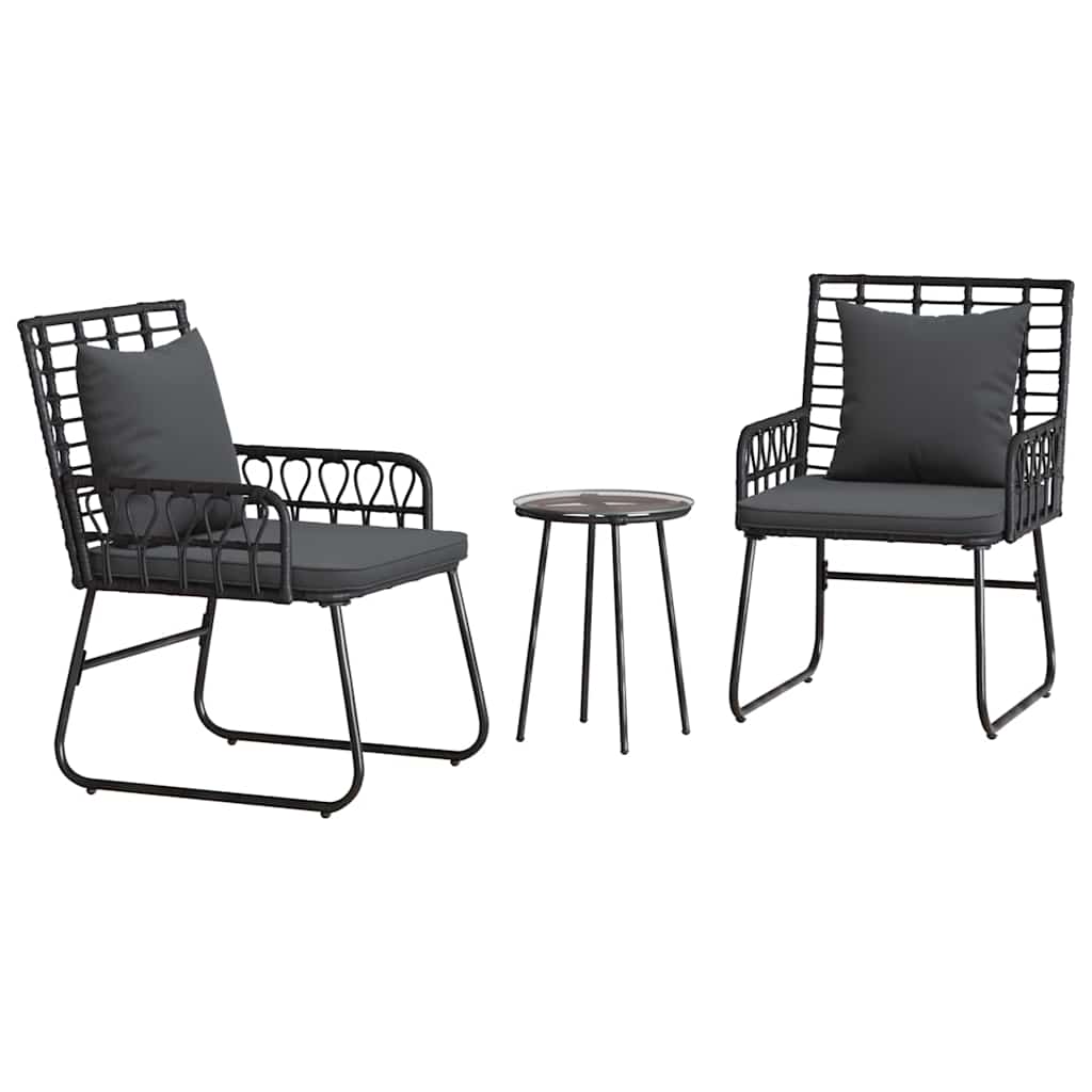 Set da Pranzo per Giardino 3 pz Nero e antracite polyrattan
