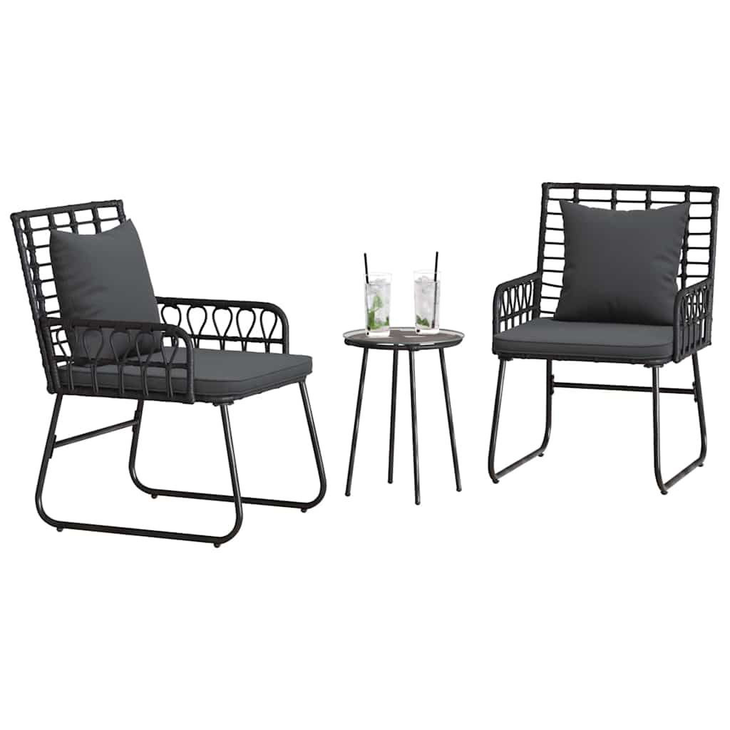 Set da Pranzo per Giardino 3 pz Nero e antracite polyrattan
