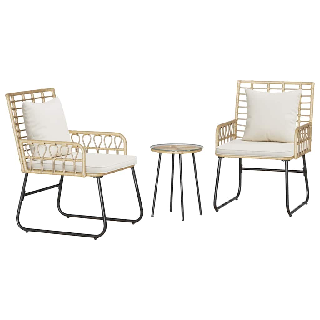 Set da Pranzo per Giardino 3 pz Marrone e Crema polyrattan
