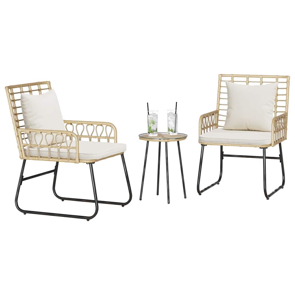 Set da Pranzo per Giardino 3 pz Marrone e Crema polyrattan