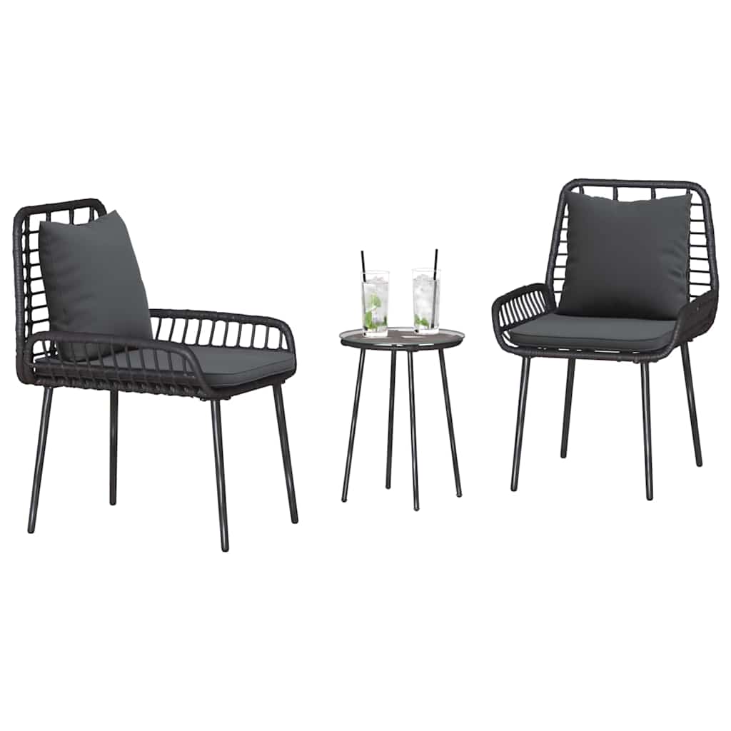 Set da Pranzo per Giardino 3 pz Nero e antracite polyrattan