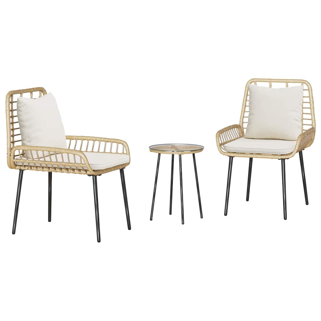 Set da Pranzo per Giardino 3 pz Marrone e Crema polyrattan