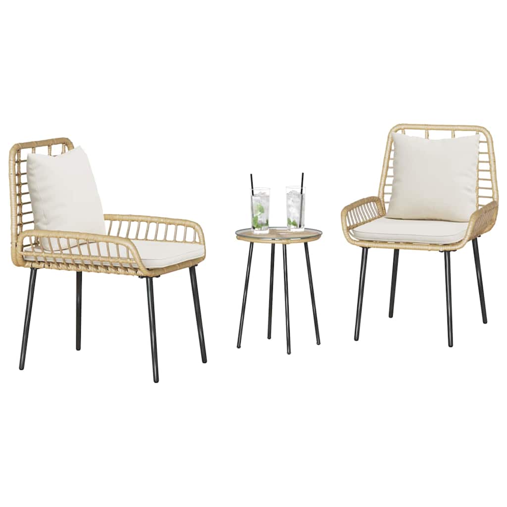 Set da Pranzo per Giardino 3 pz Marrone e Crema polyrattan