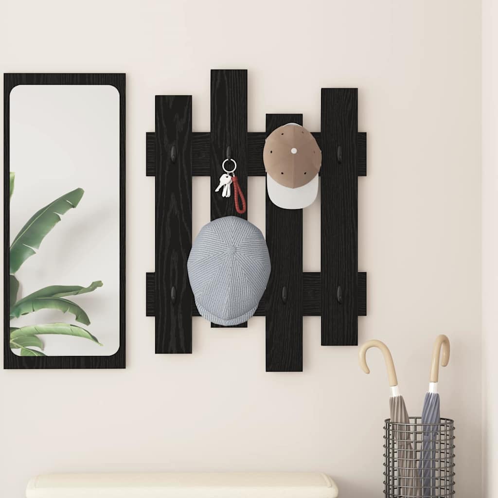 Appendiabiti a muro A parete Rovere Nero 60 x 3 x 82 cm