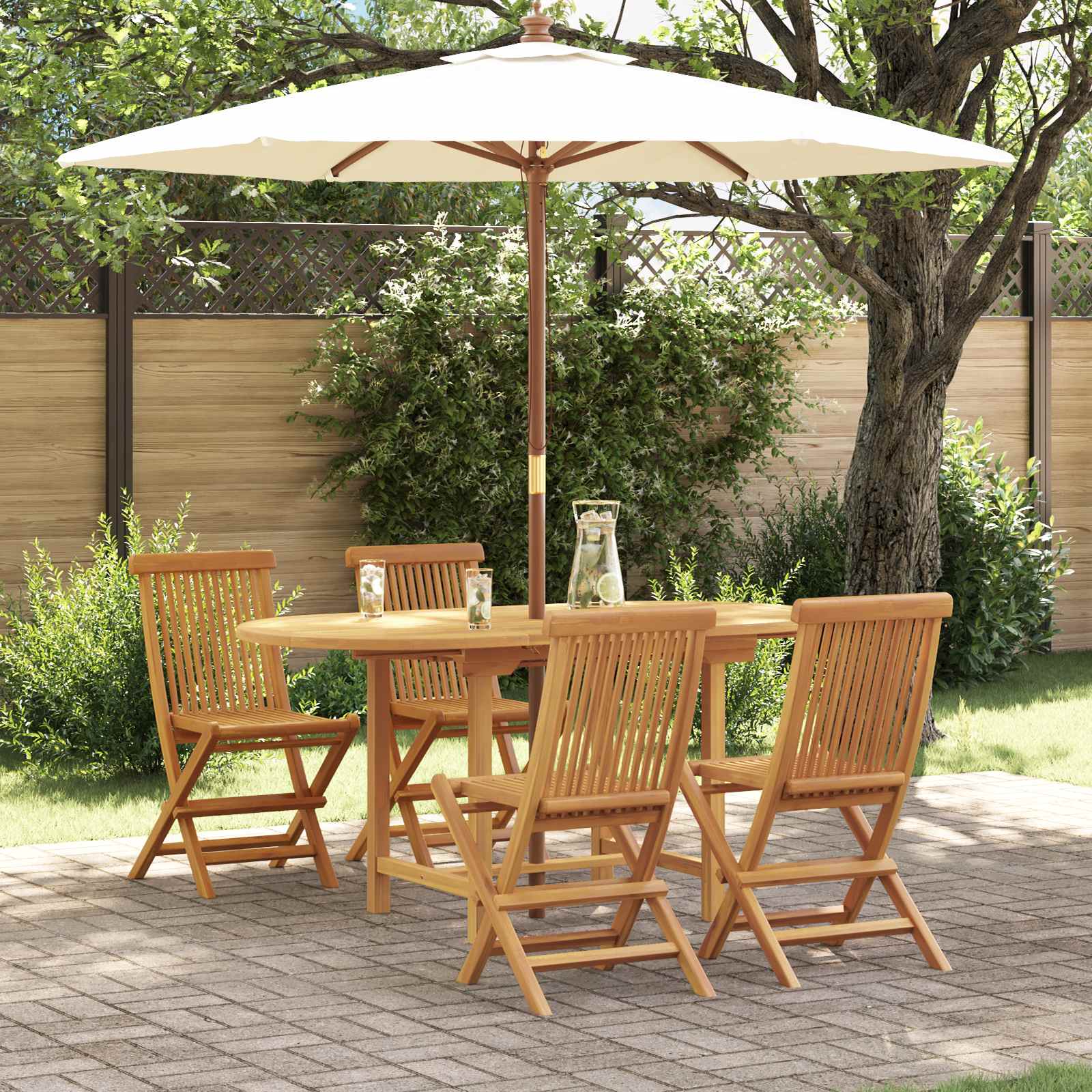 Set da Pranzo per Giardino 5 pz Marrone Legno di teak solido
