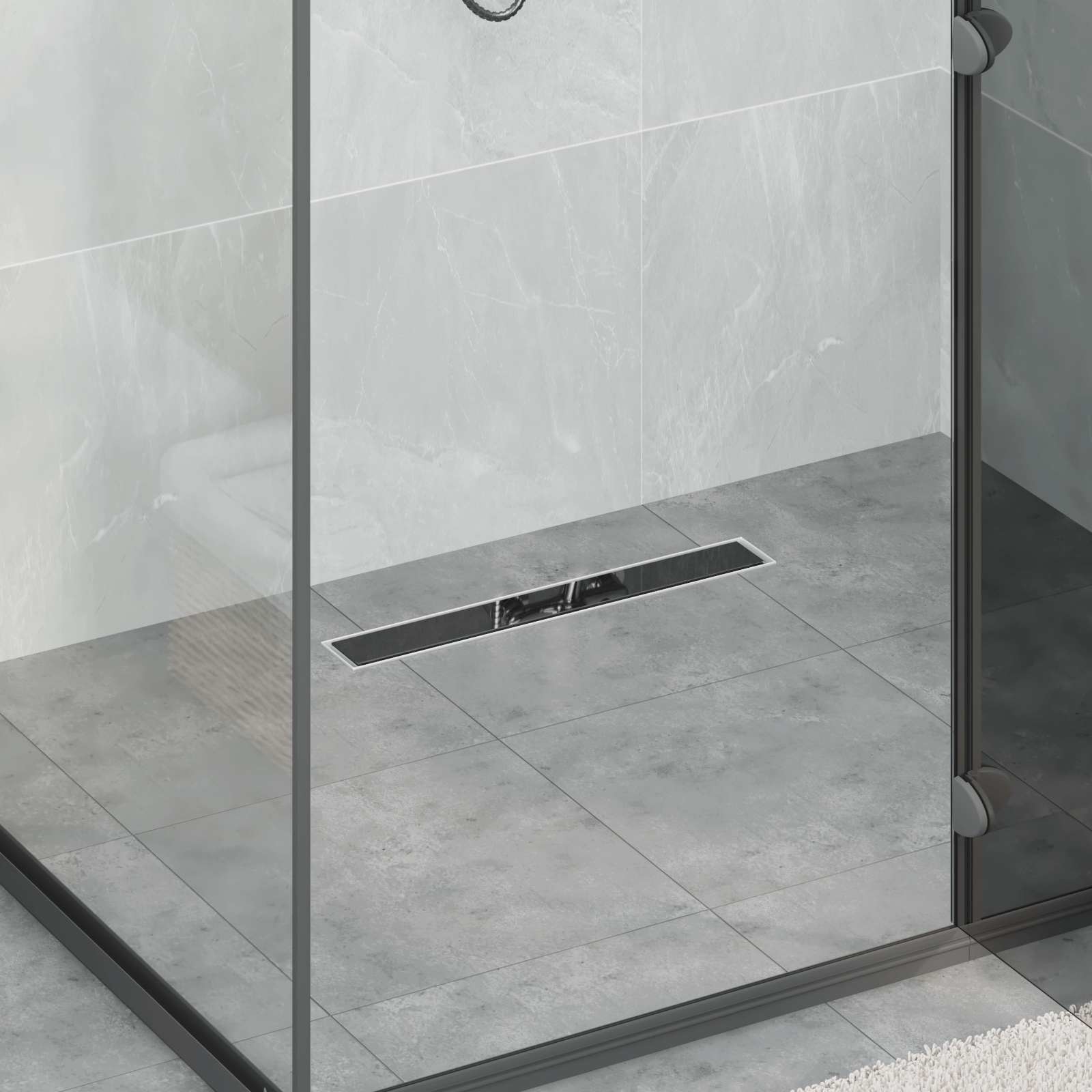 Drenaggio doccia con copertura in vetro Nero 50 cm