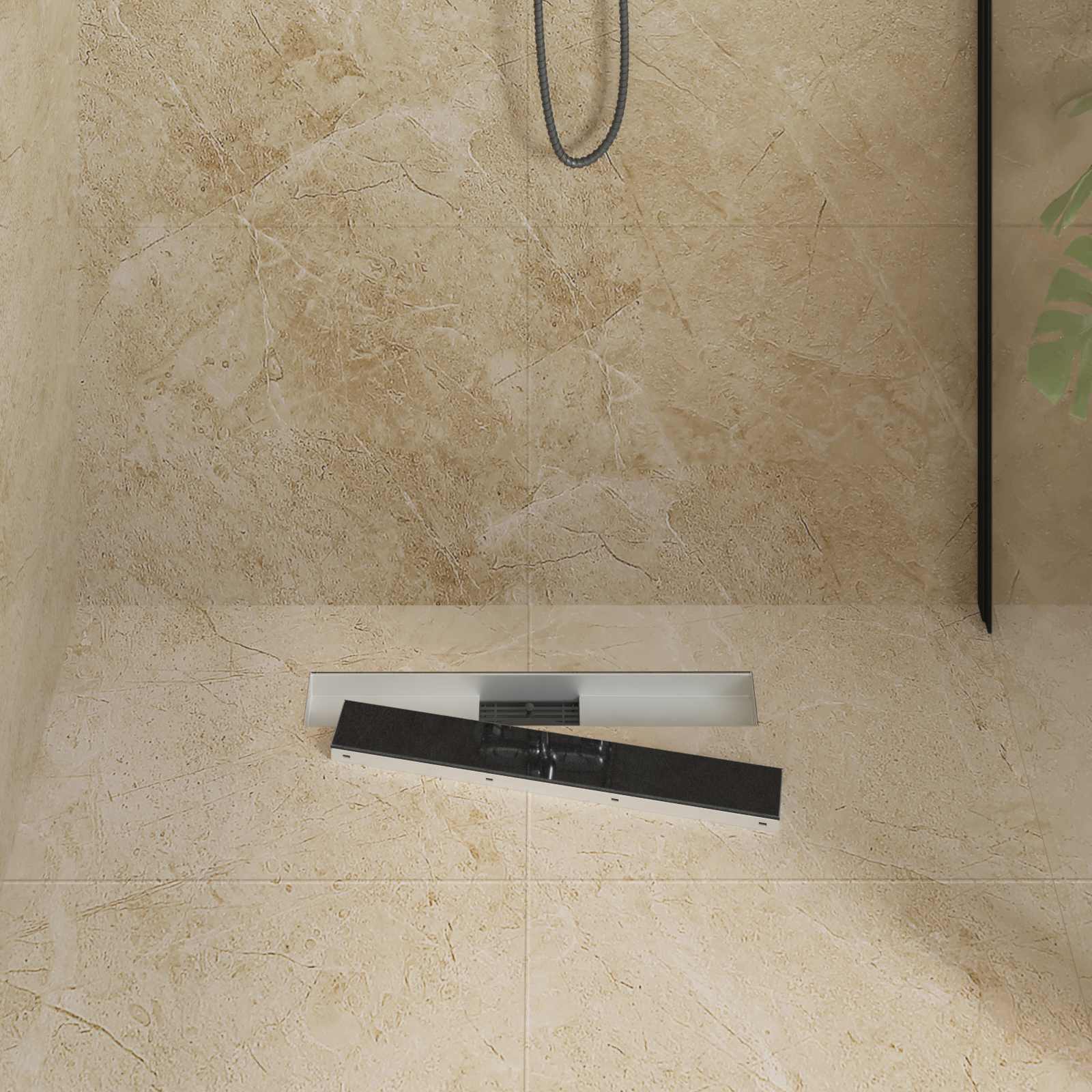 Drenaggio doccia con copertura in vetro Nero 50 cm