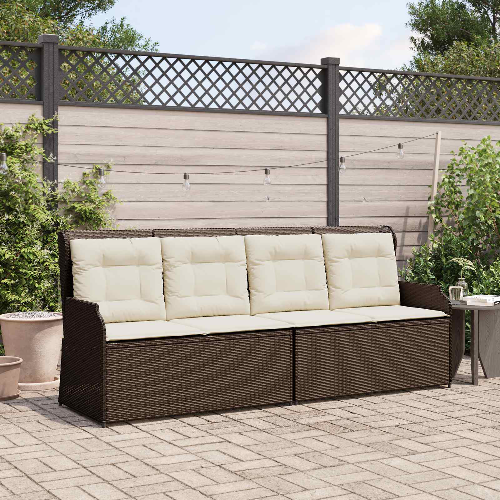 Panchina da giardino con cuscino Nero e Bianco Crema polyrattan