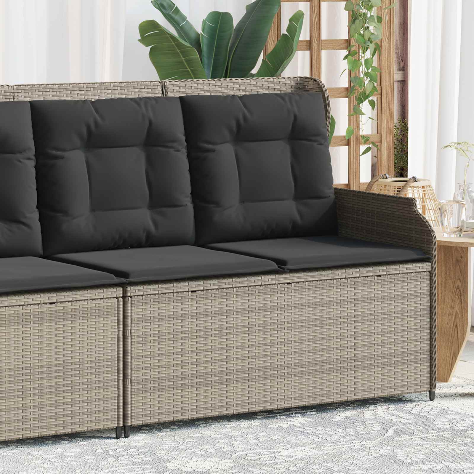 Panchina da giardino con cuscino Grigio chiaro polyrattan