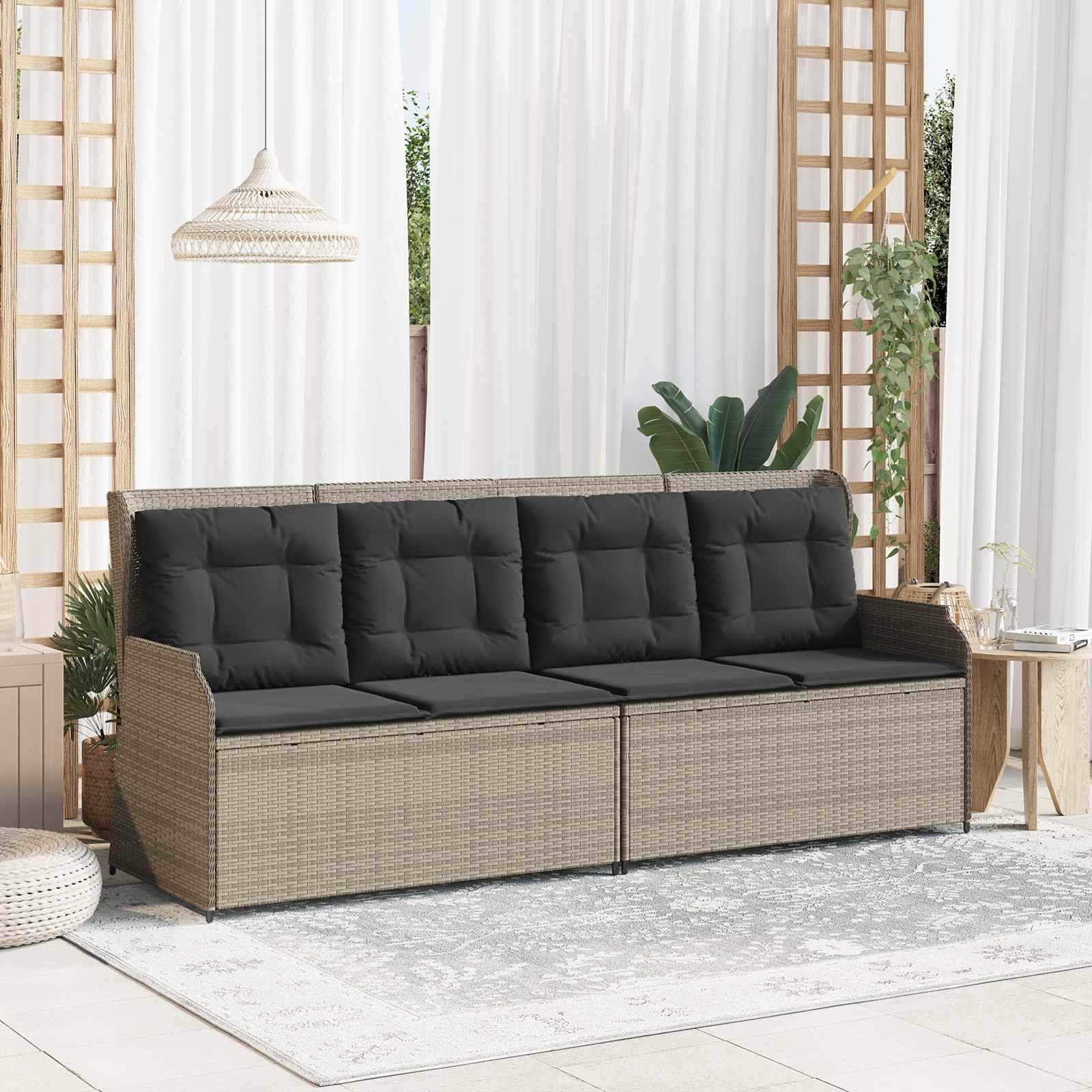 Panchina da giardino con cuscino Grigio chiaro polyrattan