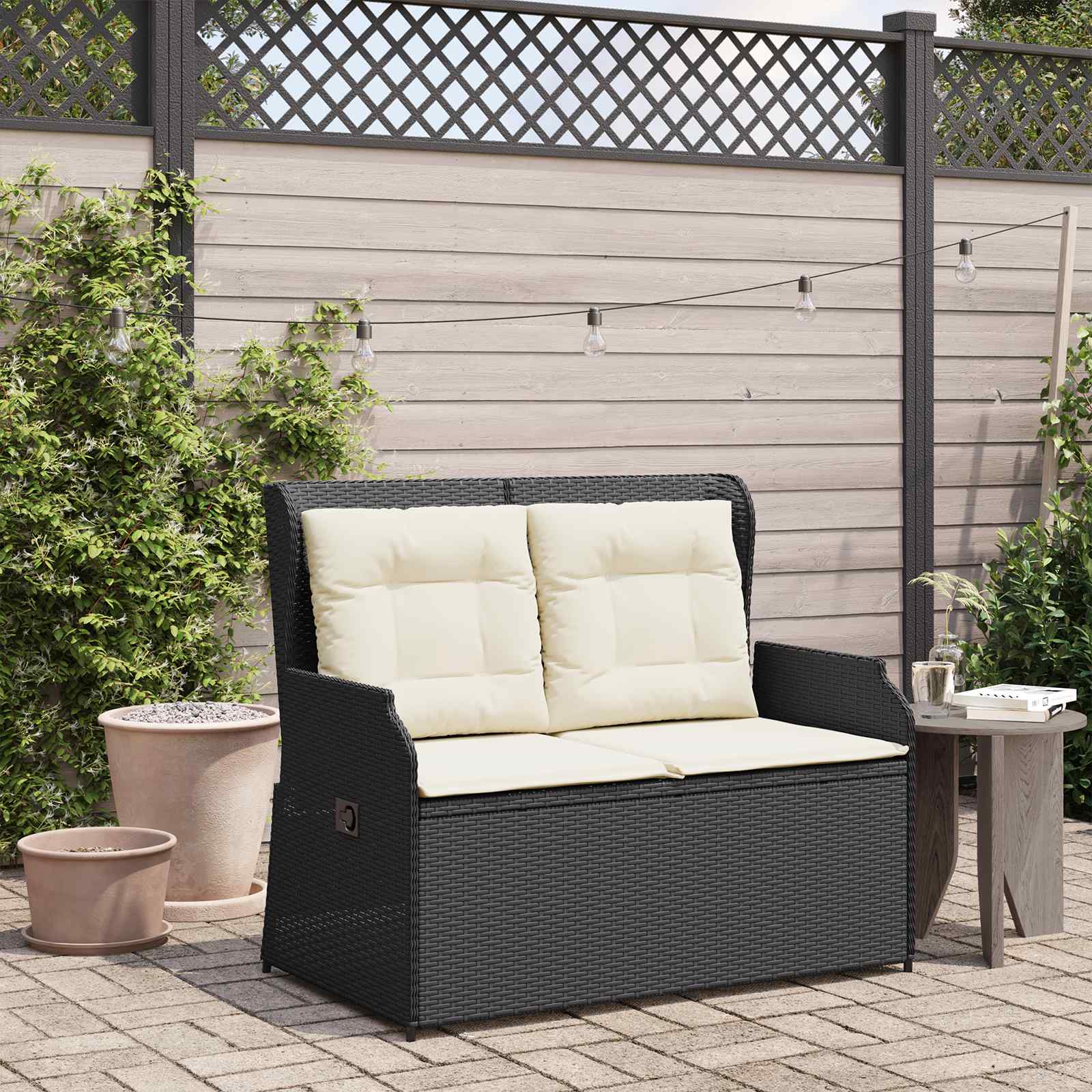 Panchina da giardino Nero polyrattan