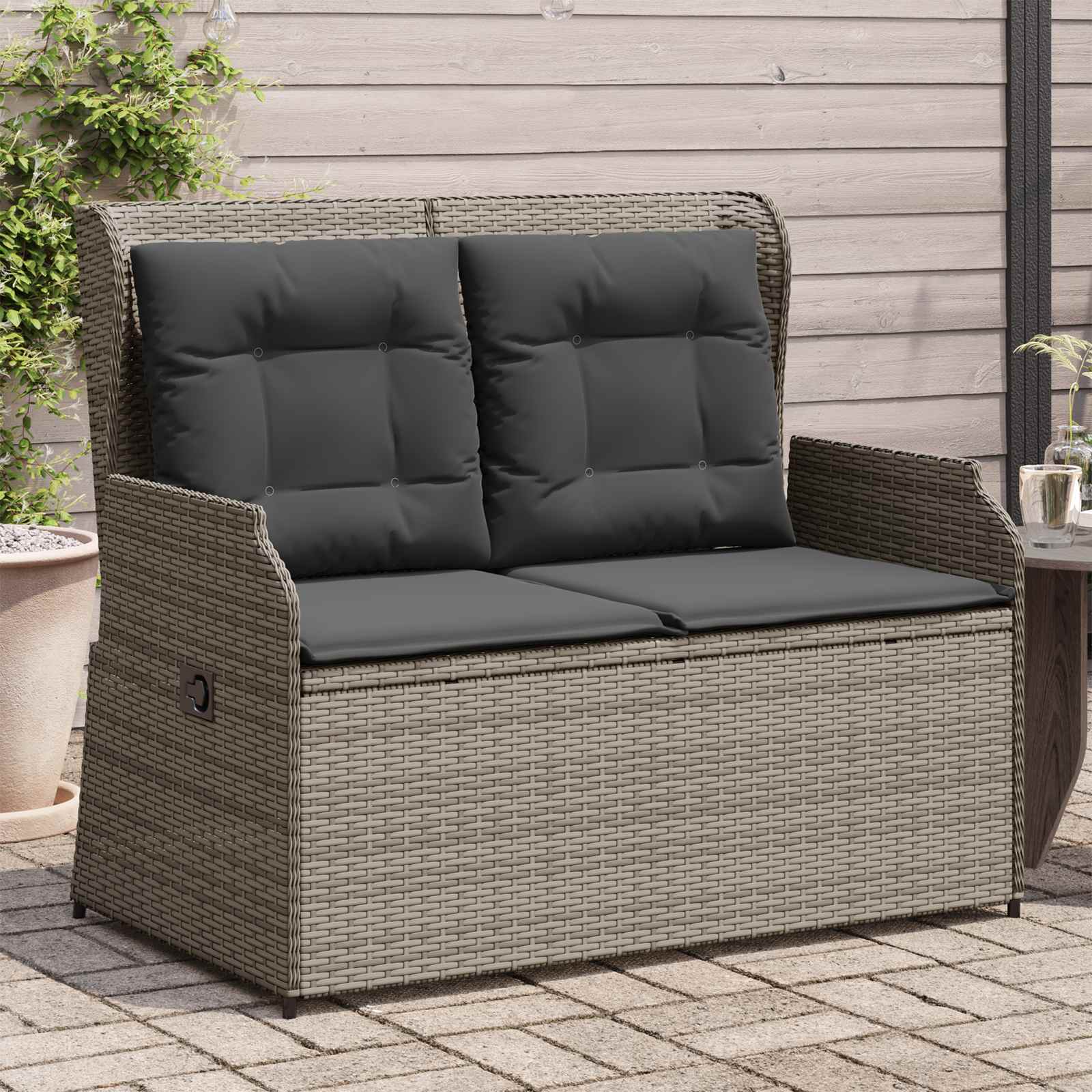Panchina da giardino Grigio polyrattan