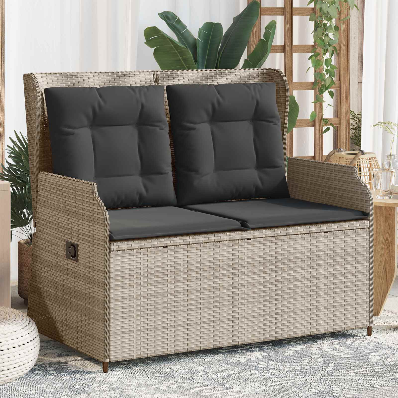 Panchina da giardino Grigio chiaro polyrattan