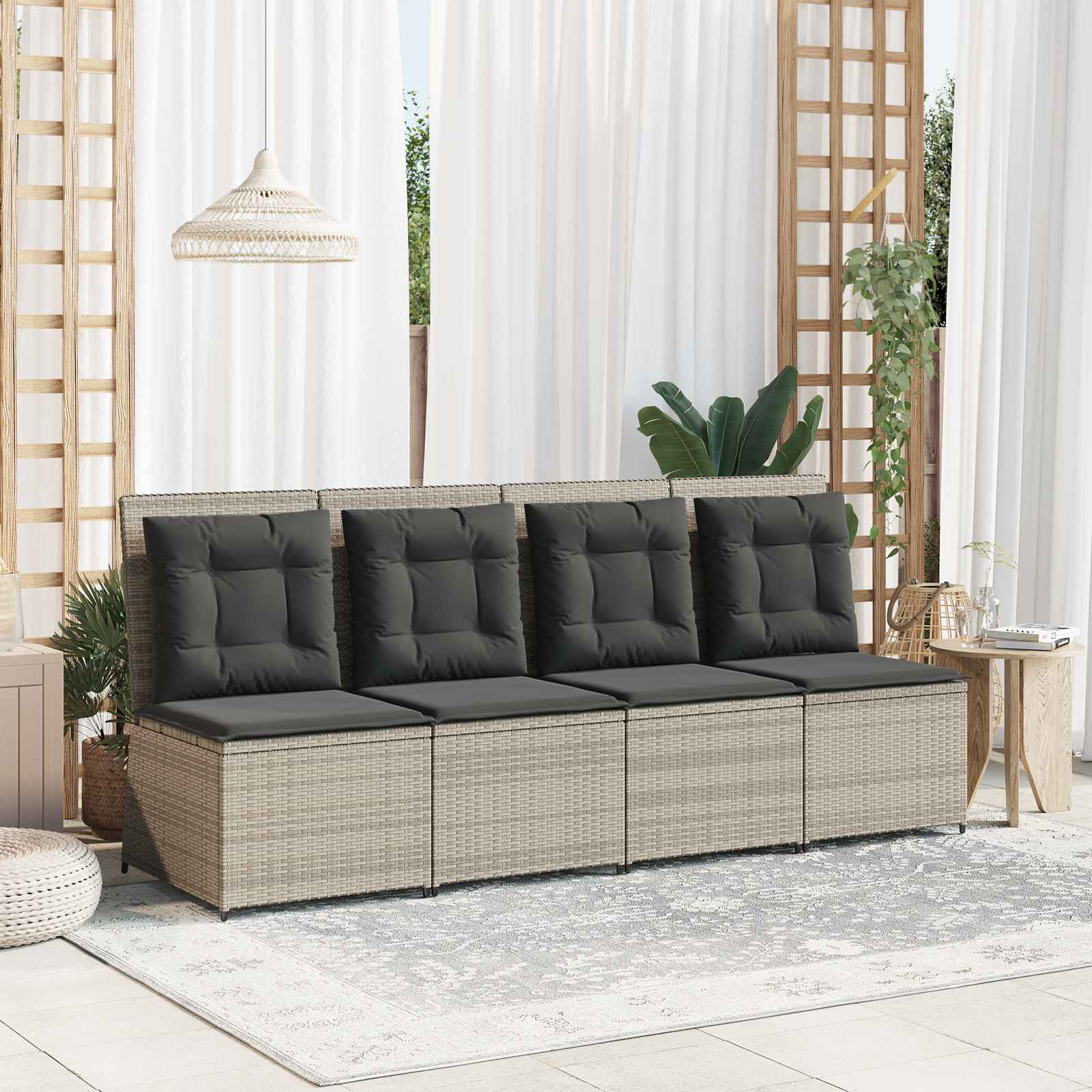 Divano da giardino con cuscino Grigio chiaro polyrattan