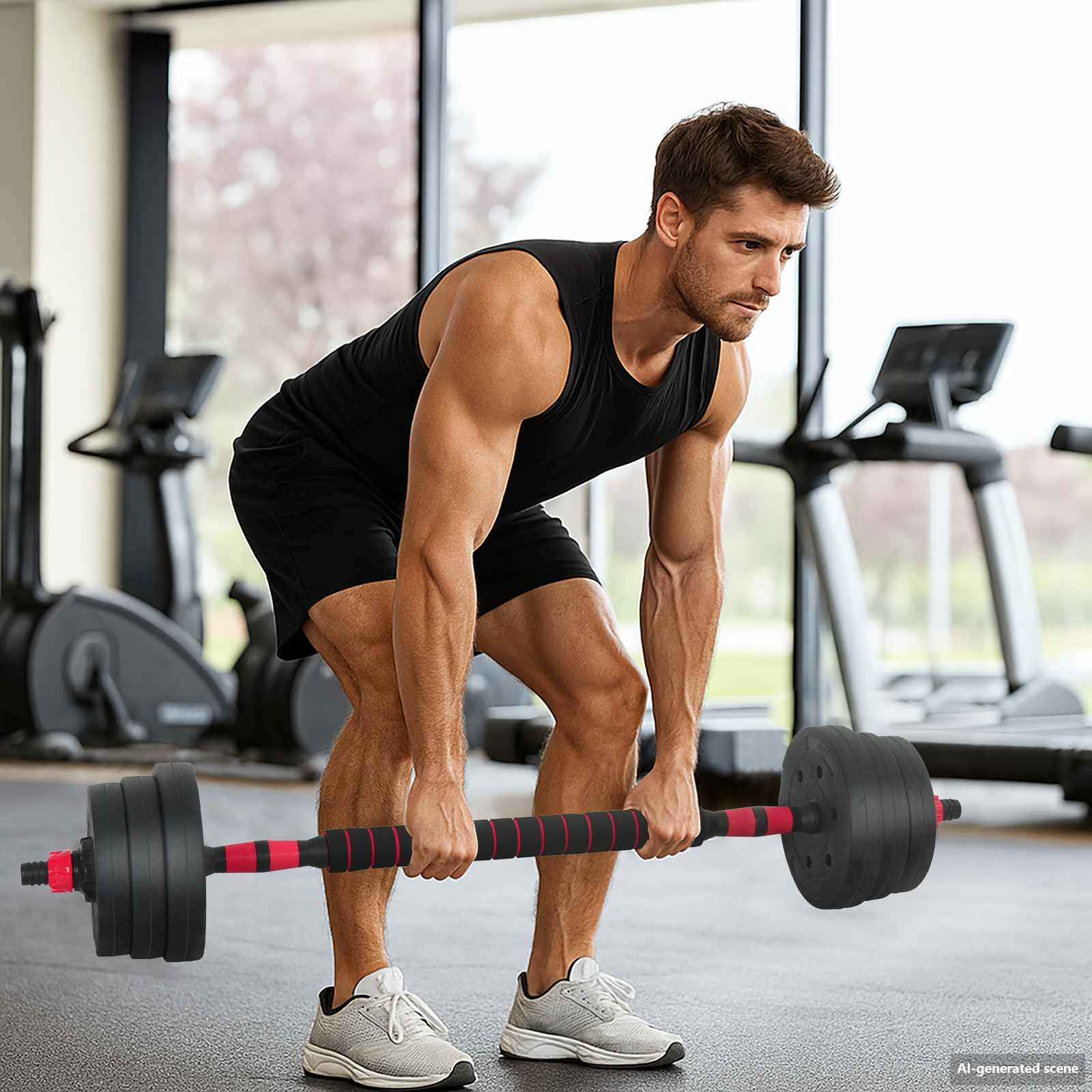 Set di Manubri 4-in-1 30kg Nero e Rosso
