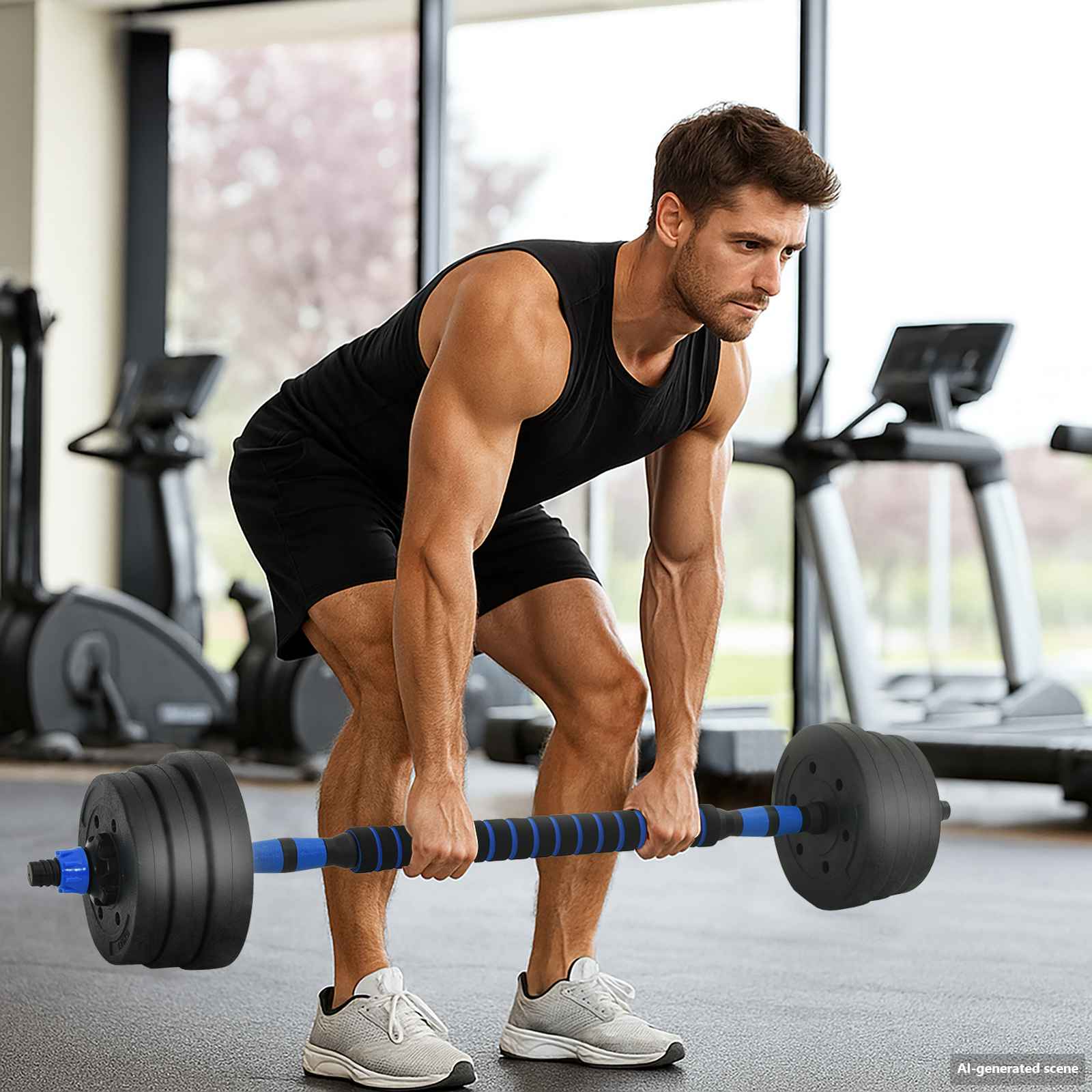 Set di Manubri 4-in-1 30kg Nero e Blu Cemento e sabbia di ferro