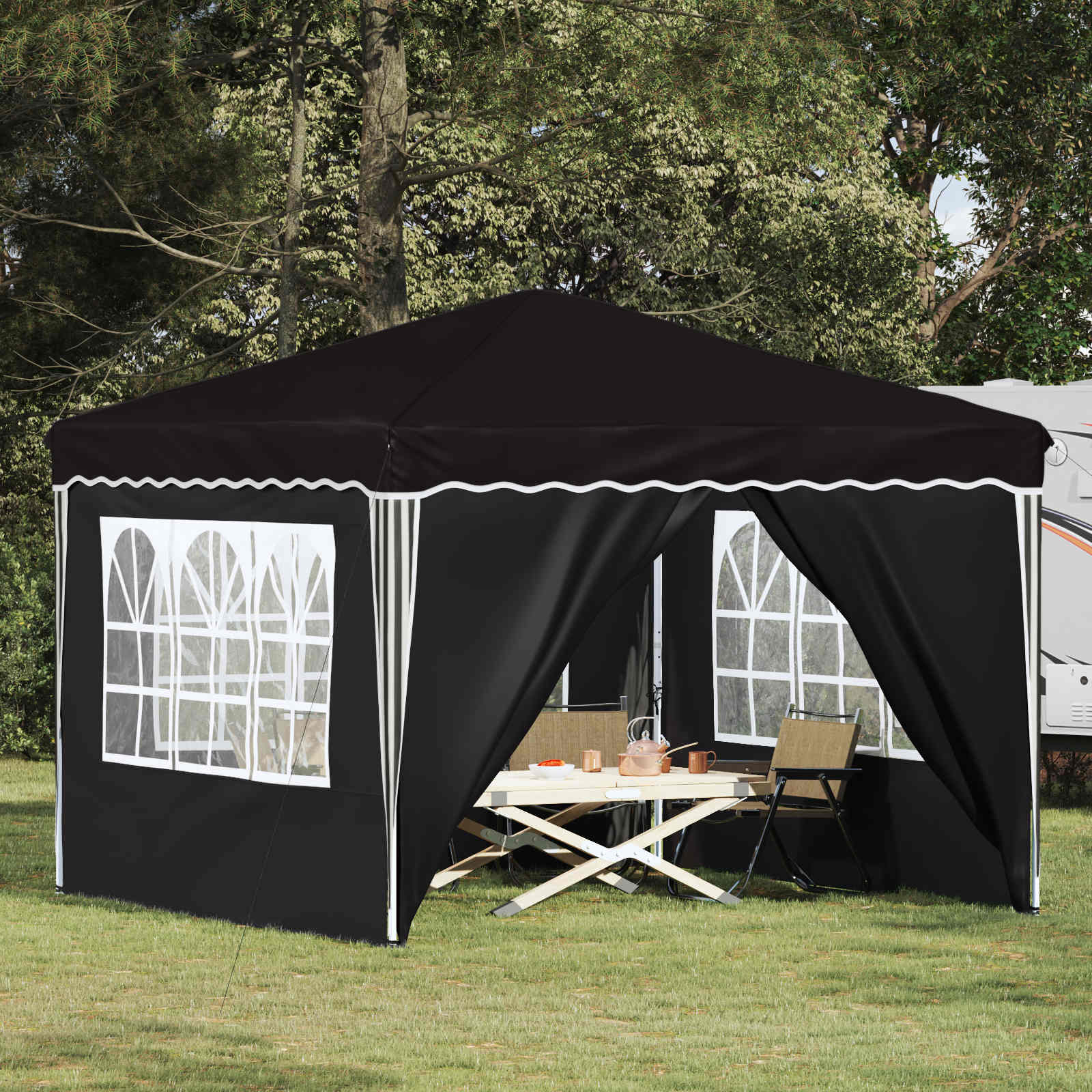 Tenda per feste a pop-up 288 x 288 x 245 cm Nero Tessuto Oxford