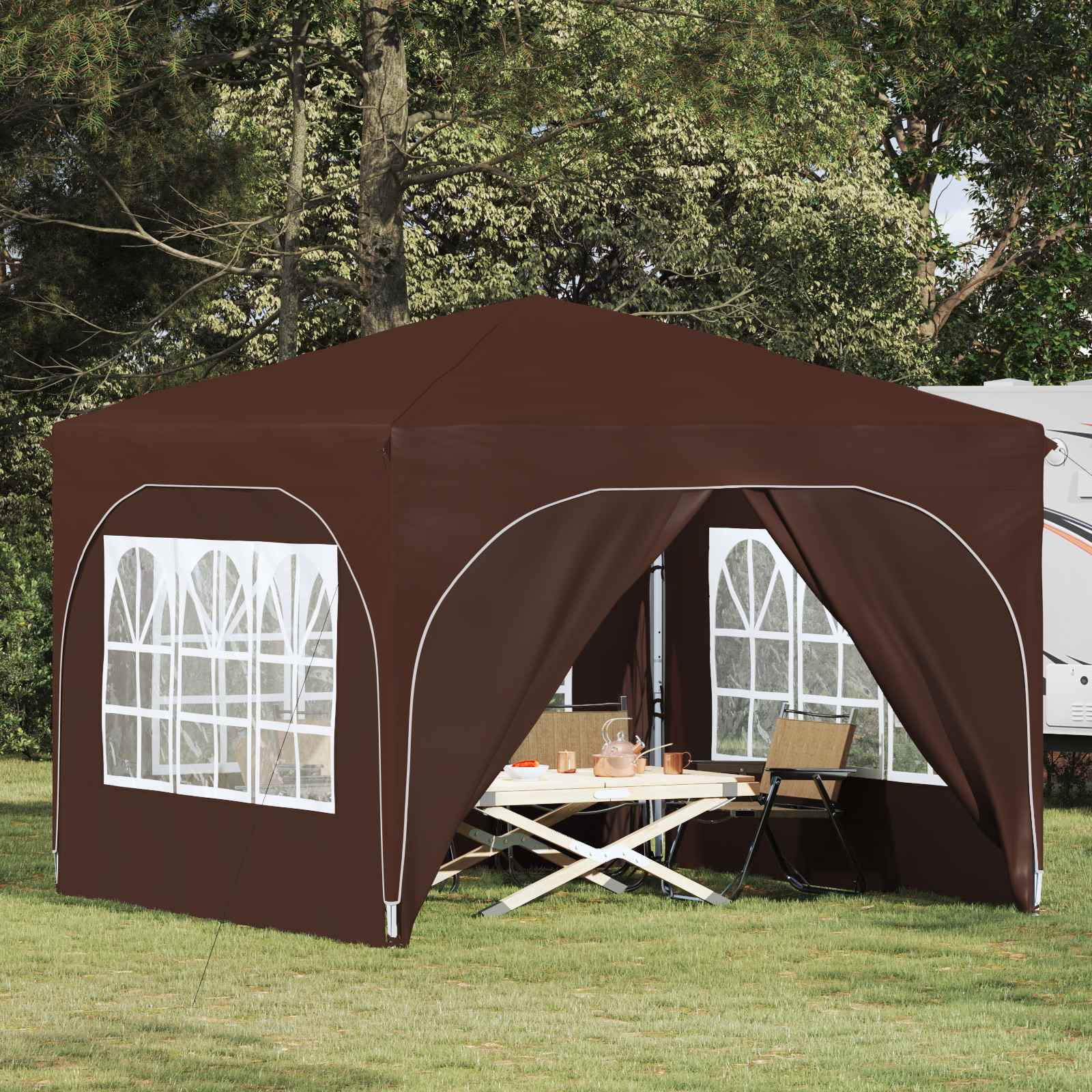 Tenda per feste a pop-up 290 x 290 x 245 cm Marrone