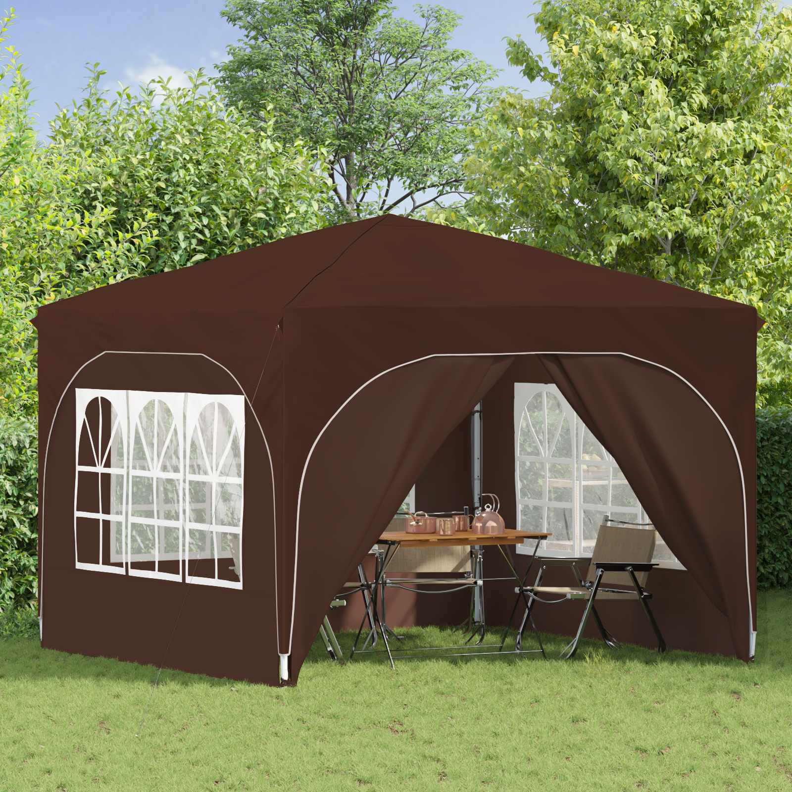 Tenda per feste a pop-up 290 x 290 x 245 cm Marrone