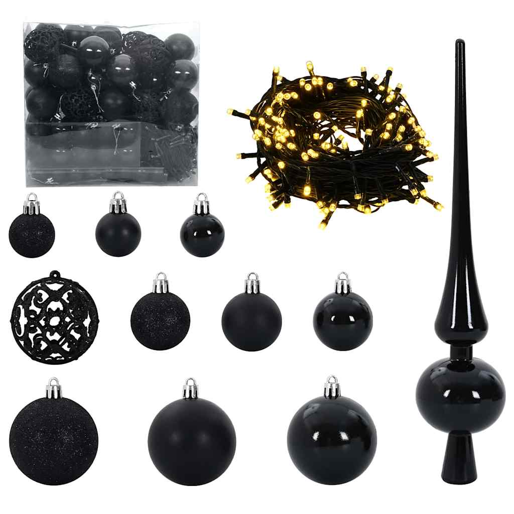 Set di Palle di Natale 120 pz Nero Ø 6 cm Plastica 300 LED