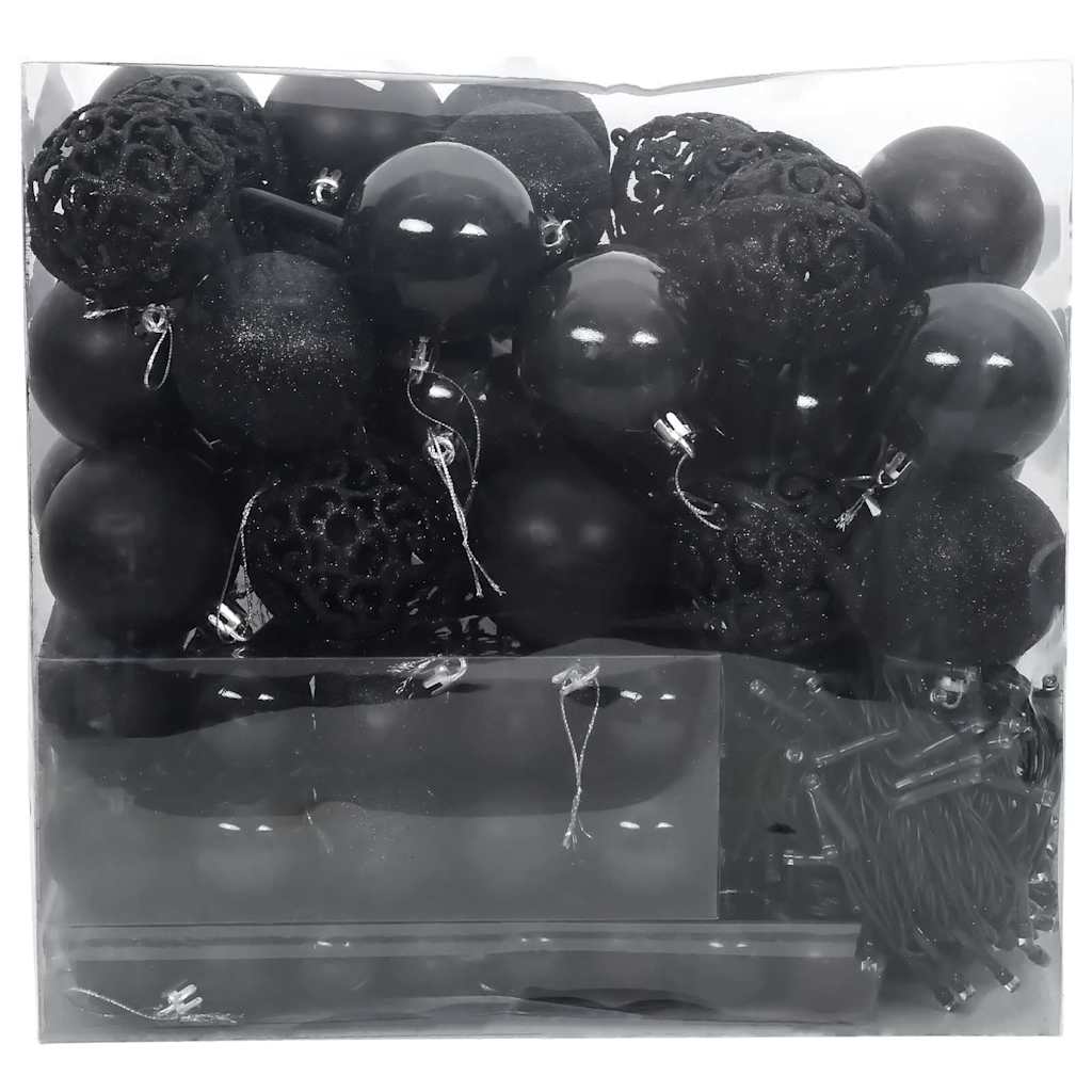 Set di Palle di Natale 120 pz Nero Ø 6 cm Plastica 300 LED