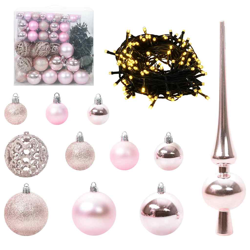 Set di Palle di Natale 120 pz Rosa Ø 6 cm Plastica 300 LED