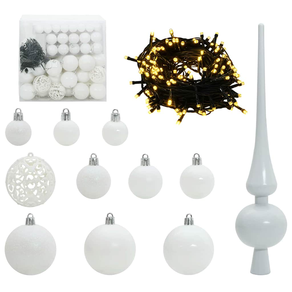 Set di Palle di Natale 120 pz Bianco Ø 6 cm Plastica 300 LED