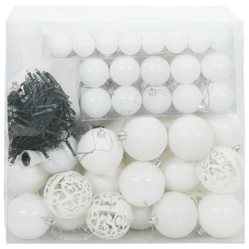 Set di Palle di Natale 120 pz Bianco Ø 6 cm Plastica 300 LED