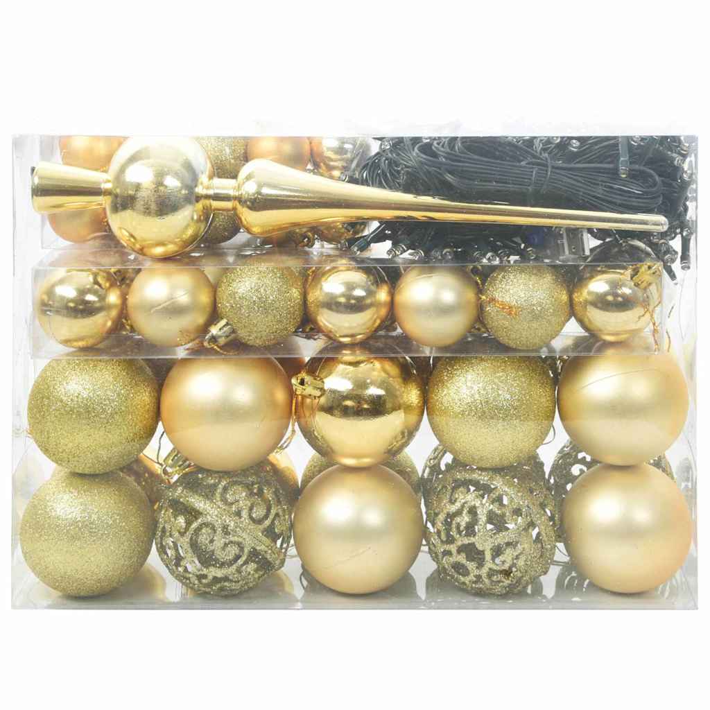 Set di Palle di Natale 61 pz Oro Ø 6 cm Plastica 150 LED