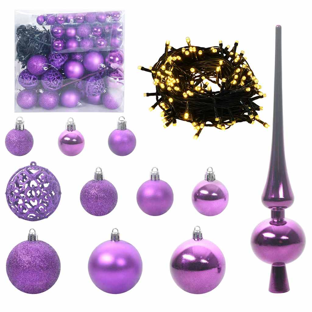 Set di Palle di Natale 120 pz Lillà Ø 6 cm Plastica 300 LED