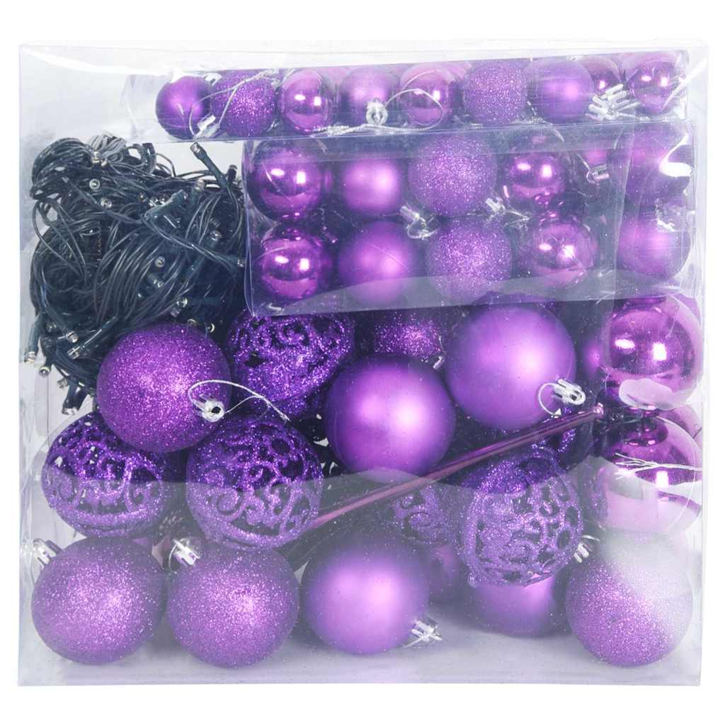 Set di Palle di Natale 120 pz Lillà Ø 6 cm Plastica 300 LED
